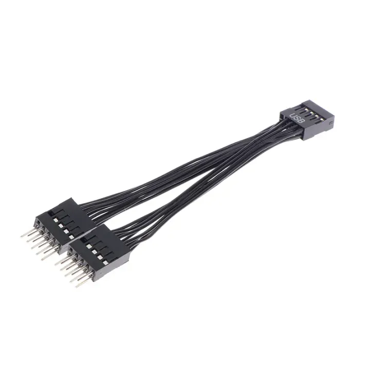 USB Header Extension Cable 9Pin 1 Female to 2 Male Y Splitter Cable Black