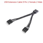 USB Header Extension Cable 9Pin 1 Female to 2 Male Y Splitter Cable Black - Image 3